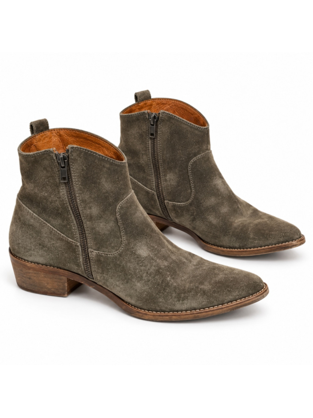 Madewell Women’s 8 Olive Suede Western Ankle Boots Side Zip Cowboy Booties
